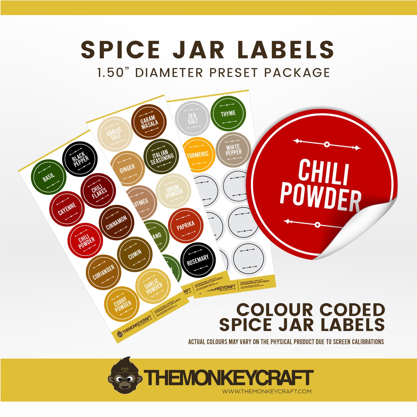Kitchen Spice Jar Labels - Style 005 - STANDARD SET