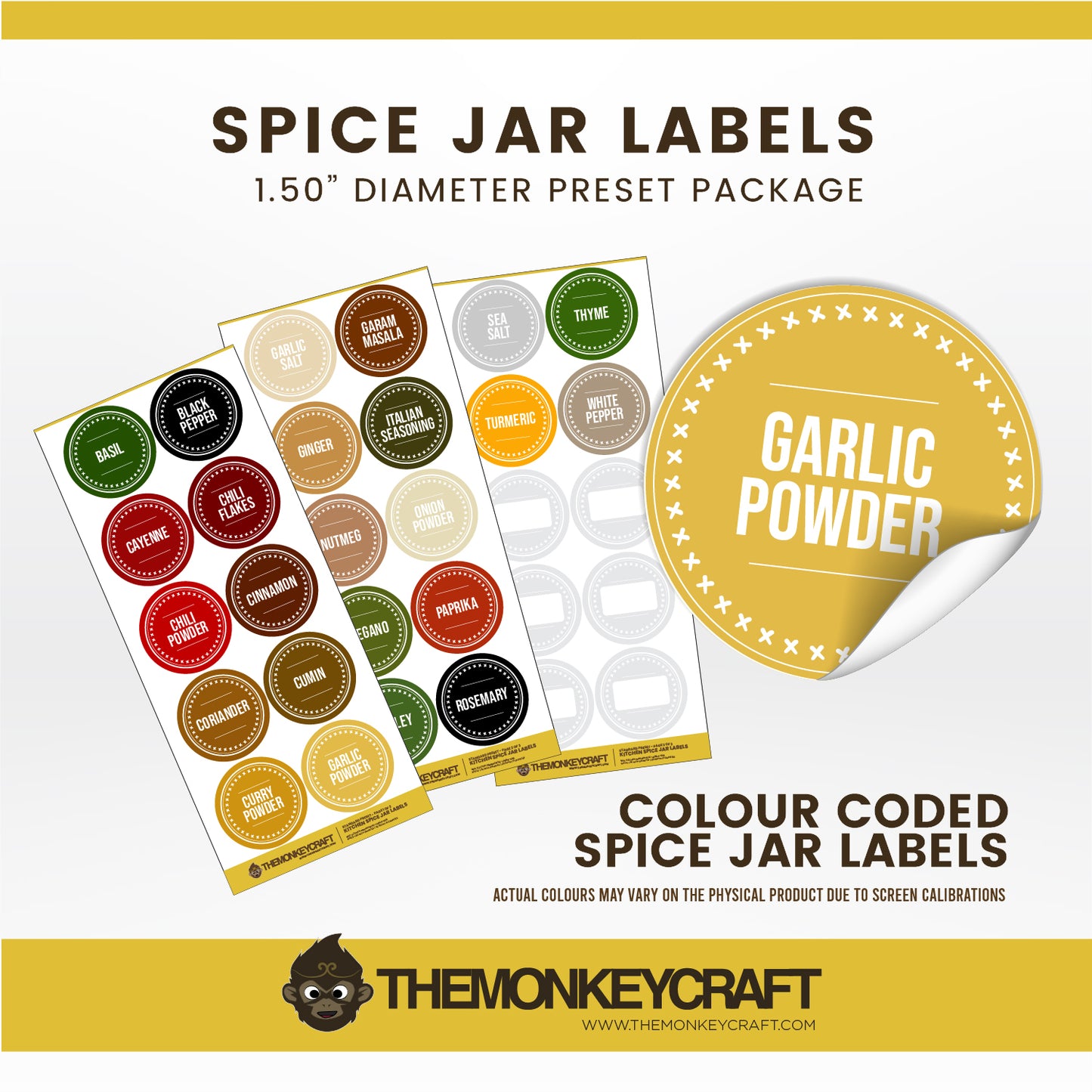 Kitchen Spice Jar Labels - Style 006 - STANDARD SET
