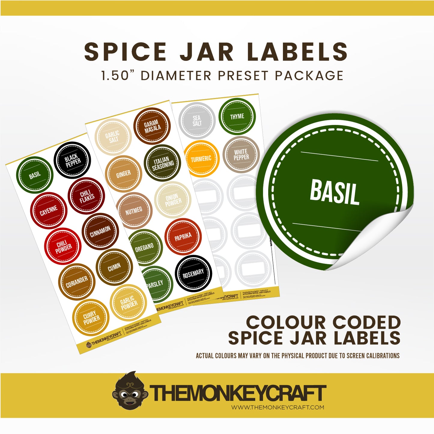 Kitchen Spice Jar Labels - Style 009 - STANDARD SET